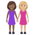 👩🏾‍🤝‍👩🏼 women holding hands: medium-dark skin tone, medium-light skin tone display on JoyPixels